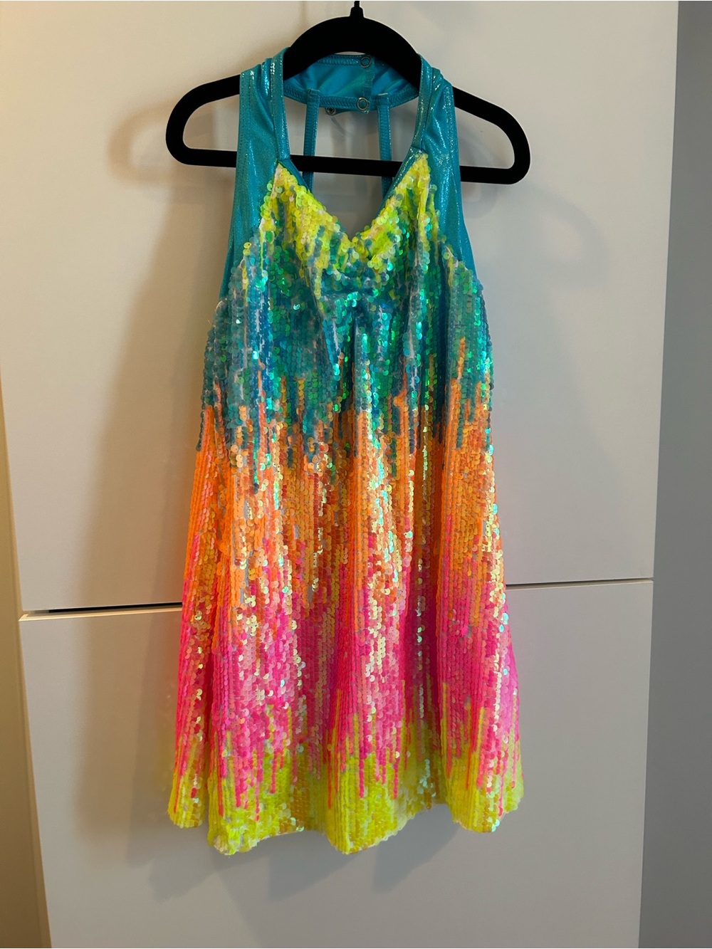 Weissman “Neon Lights” Sequin Gradient Halter Kids Costume Dress - Child’s Med